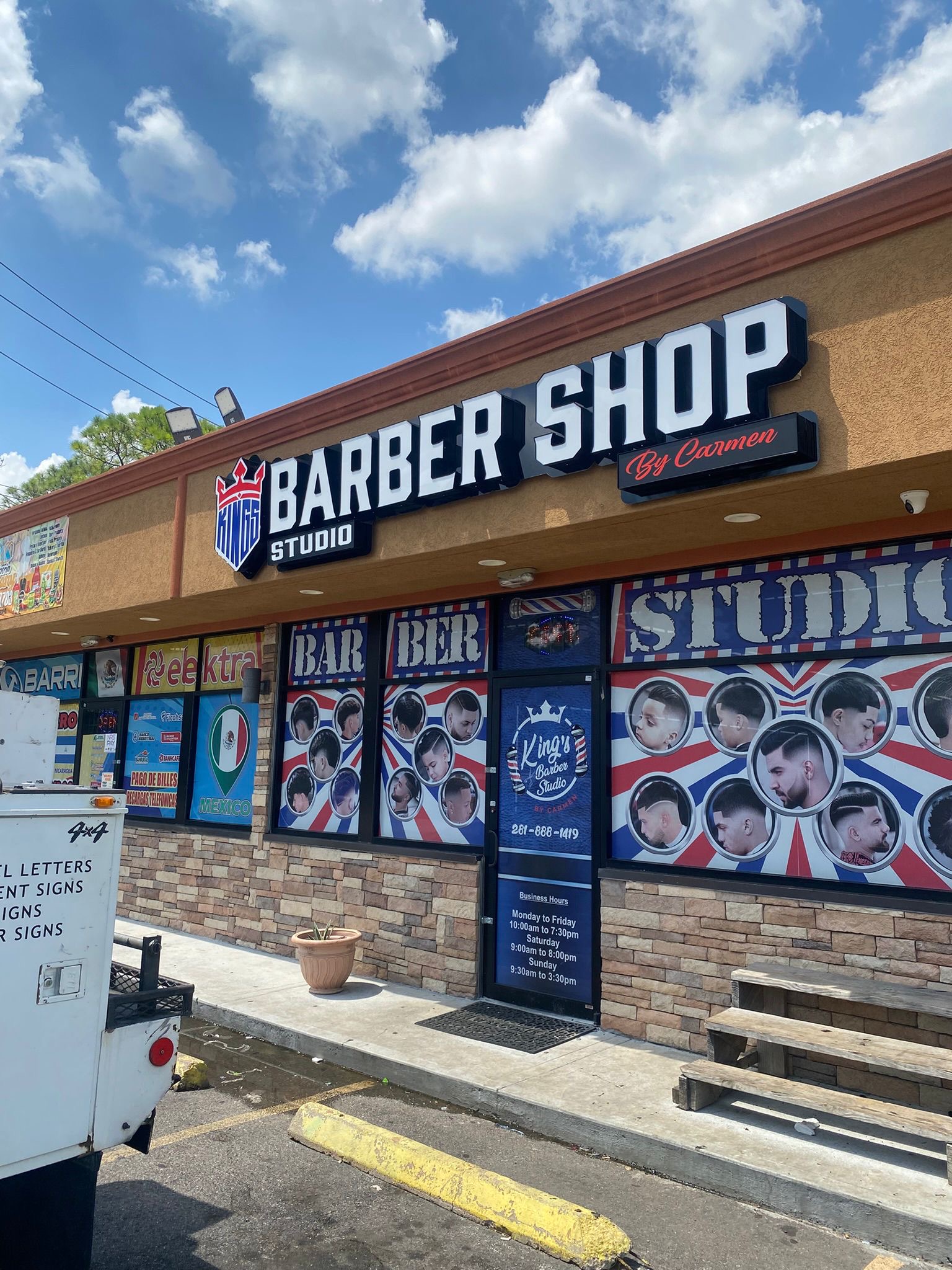 King Barber Shop illuminated channel letter sign, Houston, TX