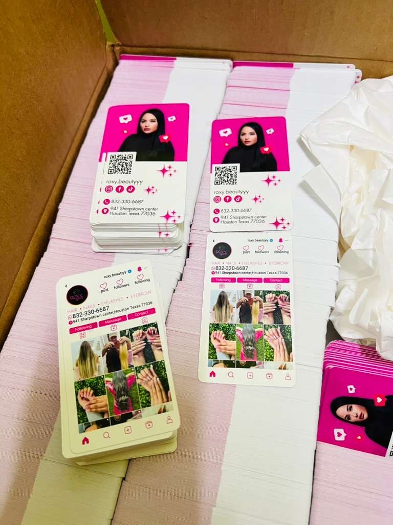 Tarjetas de presentación con estilo de redes sociales, material impreso, Houston, TX